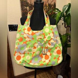 Vintage Canvas bag with a bow green- orange and gray Shoulder bag